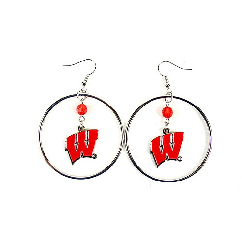 Wisconsin Badgers Earrings - 2" Color Bead Hoop Earrings - $4.00 Per Pair - Wisconsin Badgers