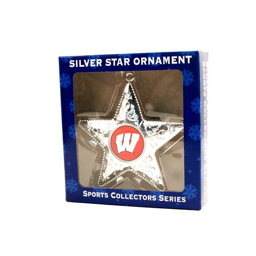 Wisconsin Badgers Ornaments - Silver Star Style - 12 For $30.00 - Wisconsin Badgers