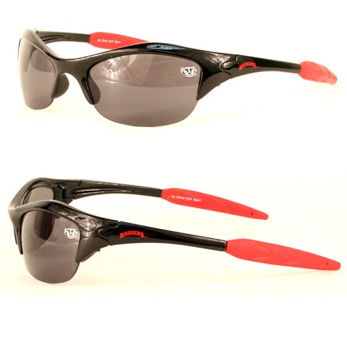 Wisconsin Badgers Sunglasses - Badger Moon Logo - Black Halfsport Style - 12 Pair For $60.00 - Wisconsin Badgers