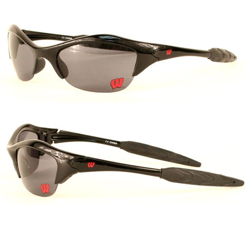 Wisconsin Badgers Sunglasses – With Logo - Black Halfsport Style - 12 Pair For $60.00 - Wisconsin Badgers