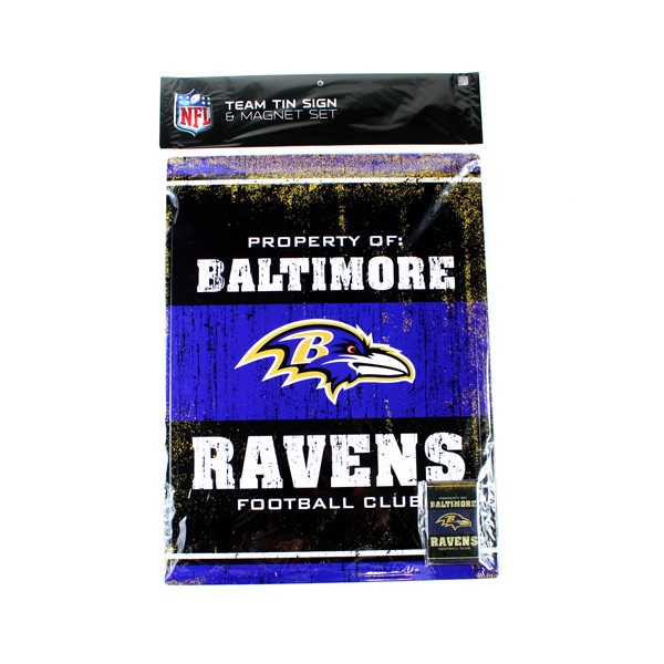 Baltimore Ravens - 12"x16" Tin Sign With 2"x3" Magnet Set - 12 Sets For $48.00 - Wholesale Baltimore Ravens Products - Baltimore Football