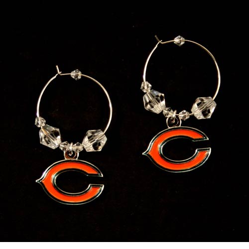 Blowout - Chicago Bears Earrings - Clear Bead HOOP Style Dangle Earrings - 12 Pair For $36.00 - Wholesale Chicago Bears Products - Bears Merchandise