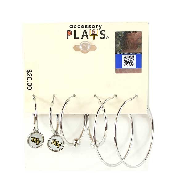 UCF Knights Earrings - 3Pack Hoop Earrings - 12 Packs For $24.00 - UCF
