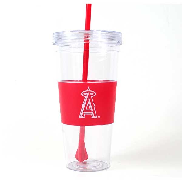 Los Angeles Angels - Clear 22OZ Straw Tumbler - Red Wrap - 12 For $36.00 - Wholesale Los Angeles Angels Products - Angels Merchandise