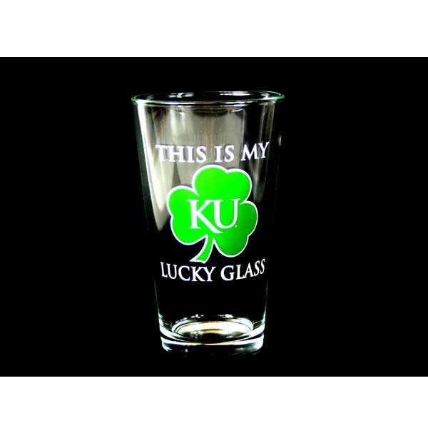 Kansas Jayhawks - 16OZ Clear Shamrock Pints - 2 For $8.00 - Kansas Jayhawks