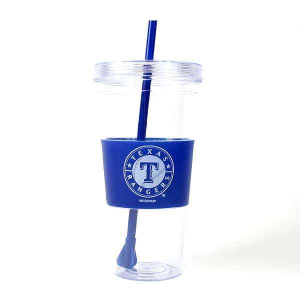 Texas Rangers - 22OZ Clear Straw Tumblers - Blue Wrap - 12 For $36.00 - Wholesale Texas Rangers Products - Rangers Merchandise