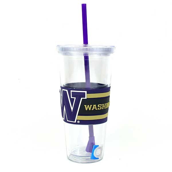 Washington Huskies Tumblers - 22OZ Clear Wrap Straw Tumblers - 2 For $10.00 - Washington Huskies