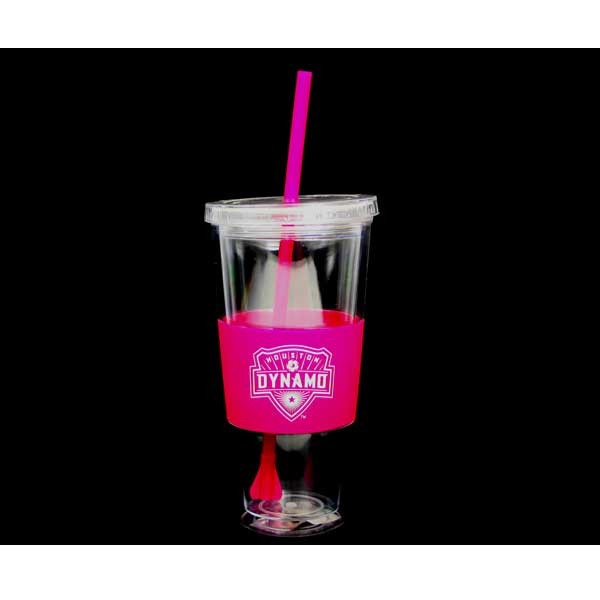 Houston Dynamo Tumblers - 22OZ Pink Straw Tumblers - 2 For $10.00 - Wholesale Mystery Merchandise - Wholesale John Deere - Wholesale Licensed Products