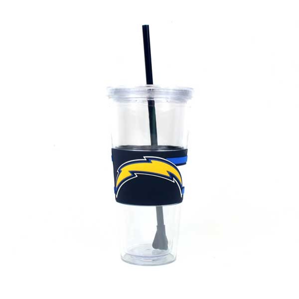 Los Angeles Chargers - 22OZ Clear Wrapped Straw Tumblers - 12 For $48.00 - Wholesale Los Angeles Chargers Products - Chargers Merchandise