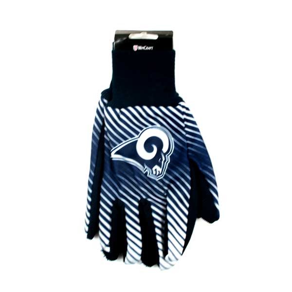 LA Rams Gloves - Striper Style - 12 Pair For $36.00 - Wholesale Los Angeles Rams Products - Rams Merchandise