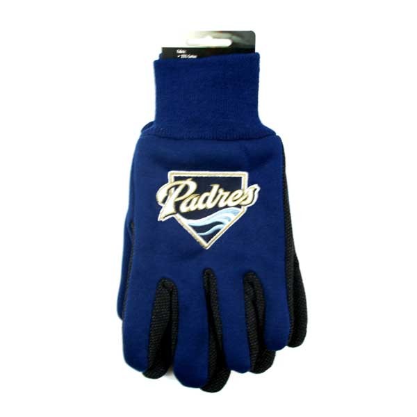 San Diego Padres Gloves - Embroidered Blue and Black Grip Gloves - 24 Pair For $24.00 - Wholesale San Diego Padres Products - Padres Merchandise