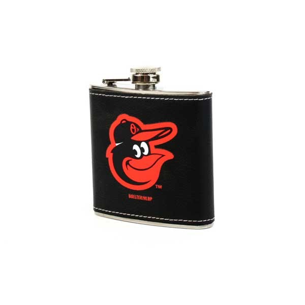 Baltimore Orioles Flasks - Leather Wrapped - 2 For $12.00 - Wholesale Baltimore Orioles Products - Orioles Merchandise 2
