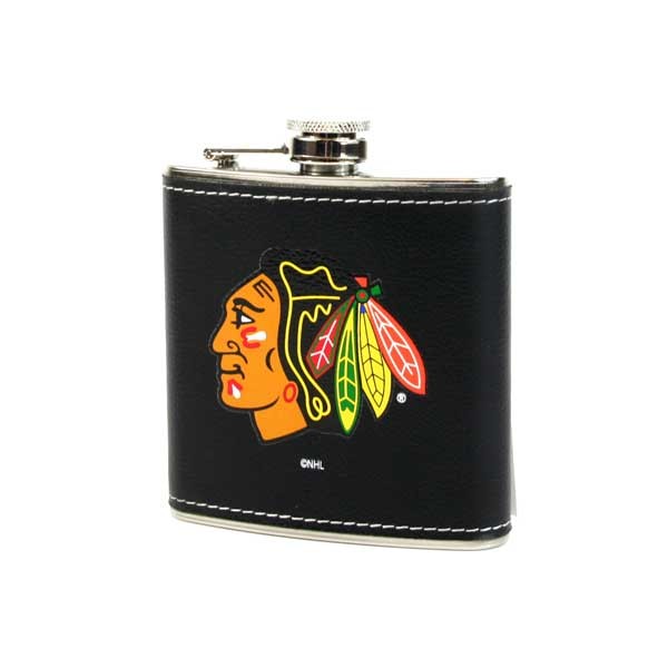 Chicago Blackhawks Flasks - Leather Wrapped - 12 For $60.00 - Chicago Blackhawks