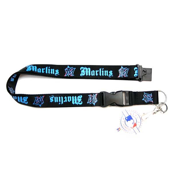 Miami Marlins Lanyards - Black Old English Style - 6 For $18.00 - Wholesale Miami Marlins Products - Marlins Merchandise