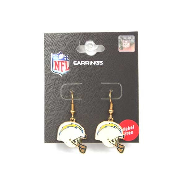 Los Angeles Chargers Earrings - Helmet Style Dangle Earrings - 12 Pair For $36.00 - Wholesale Los Angeles Chargers Products - Chargers Merchandise