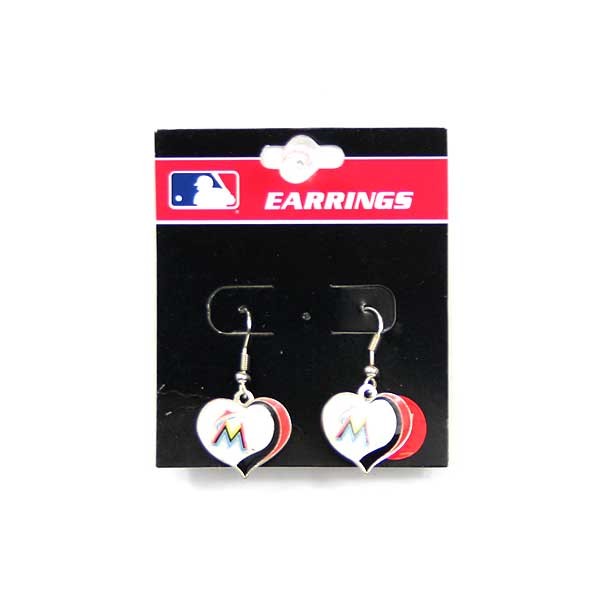 Miami Marlins Earrings - Heart Dangle Style - 12 Pair For $24.00 - Wholesale Miami Marlins Products - Marlins Merchandise 2