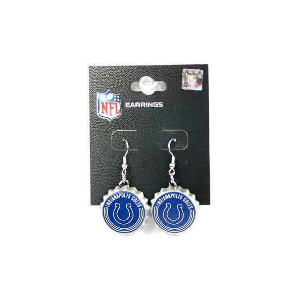 Indianapolis Colts Earrings - Bottle Cap Dangle - 6 Pair For $18.00 - Wholesale Indianapolis Colts Products - Colts Merchandise