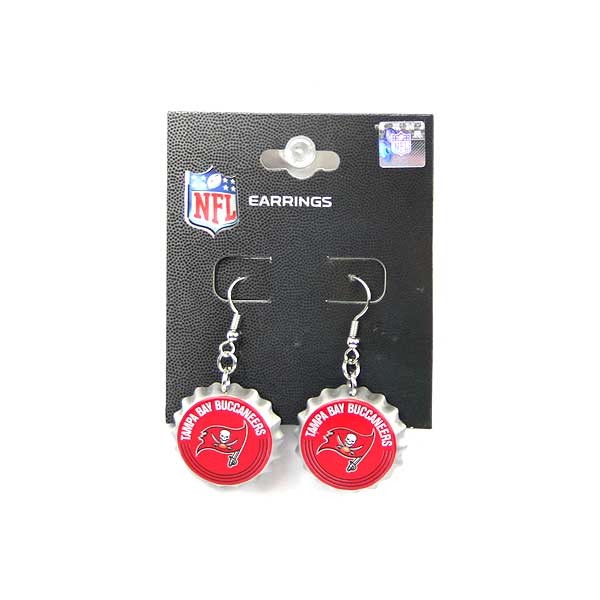 Tampa Bay Buccaneers Earrings - Bottle Cap Dangle Style - 6 Pair For $18.00 - Wholesale Tampa Bay Buccaneers Products - Buccaneers Merchandise 2