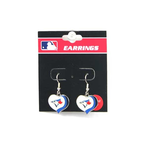 Toronto Blue Jays Earrings - Heart Dangle Style - 6 For $18.00 - Wholesale Toronto Blue Jays Products - Blue Jays Merchandise