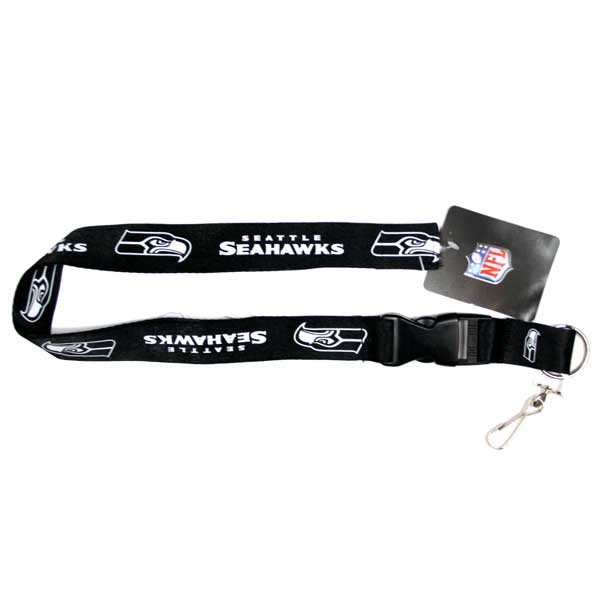 Seattle Seahawks Lanyards - Blackout With White Lettering - Velcro Closure - 6 For $18.00 - Wholesale Seattle Seahawks Product - Seahawks Merchandise