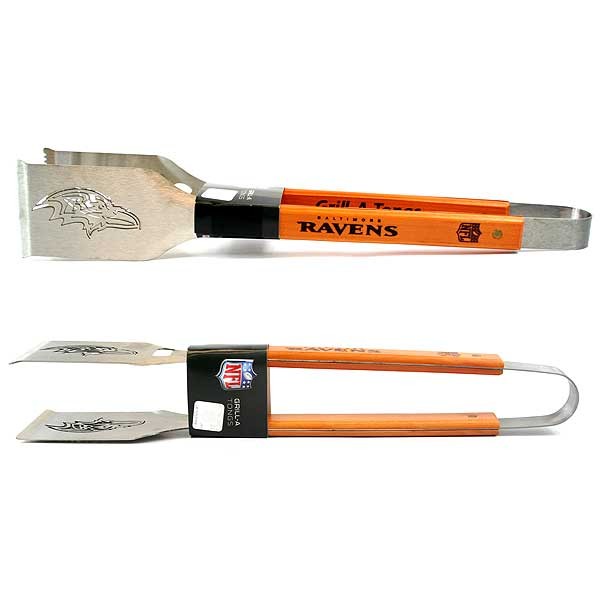 Baltimore Ravens Grill A Tongs - Stainless Heavyweight Wood Handled - 2 For $13.00 - Wholesale Baltimore Ravens Products - Baltimore Football 2