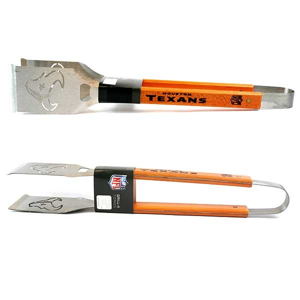 Houston Texans Grill A Tongs - Stainless Heavyweight Wood Handled - 2 For $13.00 - Wholesale Houston Texans Products - Texans Merchandise 2