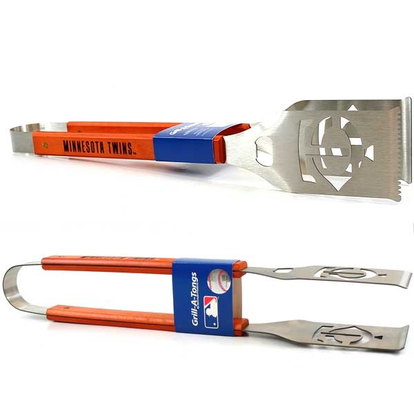 Minnesota Twins Grill A Tongs - Stainless Heavyweight Wood Handled - 2 For $13.00 - Wholesale Minnesota Twins Products - Twins Merchandise