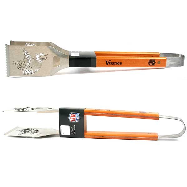 Minnesota Vikings Grill A Tongs - Stainless Heavyweight Wood Handled - 2 For $13.00 - Wholesale Minnesota Vikings Products - Vikings Merchandise 2