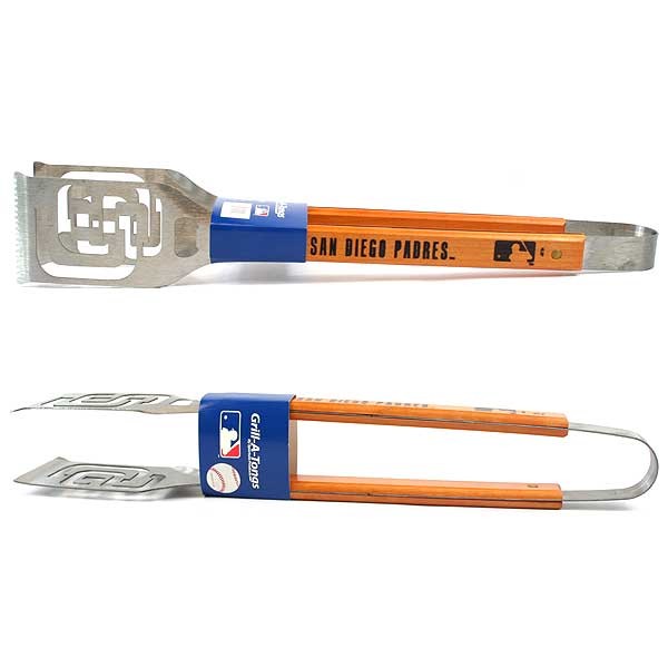San Diego Padres Gear - Stainless Steel Heavyweight Wood Handled Grill A Tongs - 2 For $13.00 - Wholesale San Diego Padres Products - Padres Merchandise