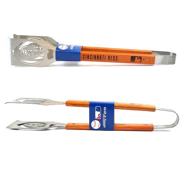 Cincinnati Reds Grill A Tongs - Stainless Heavyweight Wood Handled - 2 For $13.00 - Wholesale Cincinnati Reds Products - Reds Merchandise