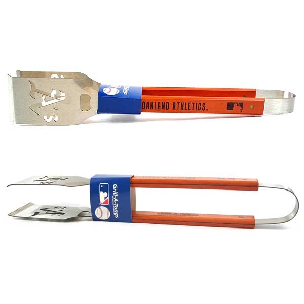 Oakland Athletics Grill A Tongs - Stainless Heavyweight Wood Handled - 2 For $13.00 - Wholesale Oakland Athletics Products - Athletics Merchandise