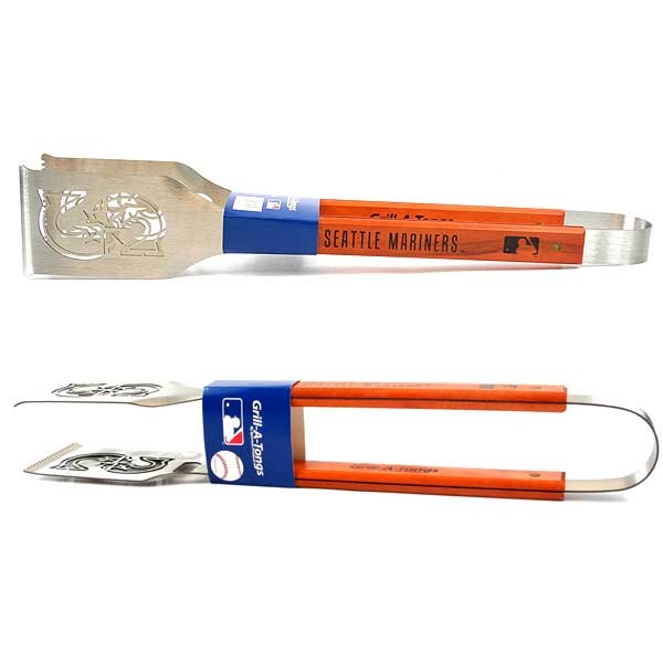 Seattle Mariners Grill A Tongs - Stainless Heavyweight Wood Handled - 2 For $13.00 - Wholesale Seattle Mariners Products - Mariners Merchandise