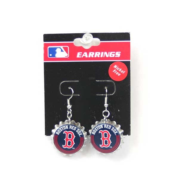 Boston Red Sox Earrings - Bottle Cap Style - 6 Pair For $18.00 - Wholesale Boston Red Sox Products - Red Sox Merchandise