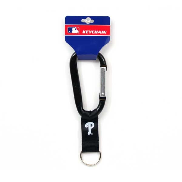 Philadelphia Phillies Keychains - Black Hiker Style Carabiner Clips - 12 For $24.00 - Wholesale Philadelphia Phillies Products - Phillies Merchandise