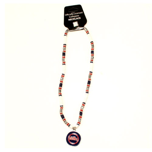 Blowout - Ole Miss Necklaces - 18" Natural Stone Necklaces - 12 For $36.00 - Mississippi Rebels (Ole Miss)
