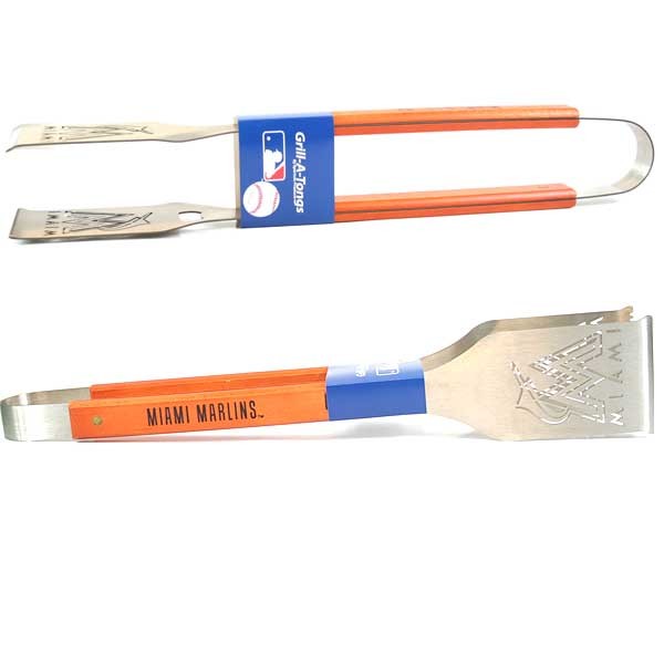 Miami Marlins - Stainless Steel Wood Handled Grill A Tongs - 2 For $13.00 - Wholesale Miami Marlins Products - Marlins Merchandise 2