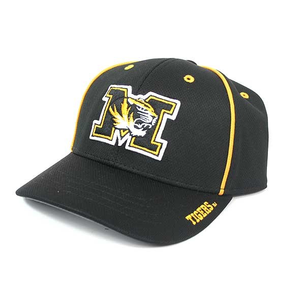 Missouri Tigers Caps - Black M/Tiger Logo - Gold Piping Style - 12 Caps For $42.00 - Missouri Tigers