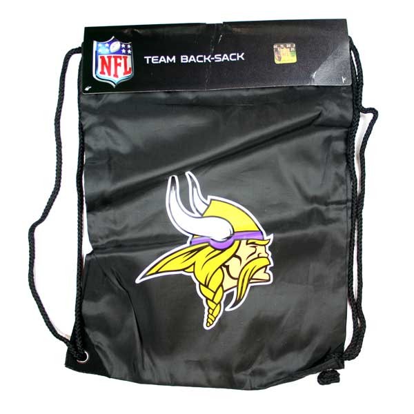 Minnesota Vikings Bags - Classic Black Cinch Sacks - Pre-Priced $5.00 - 12 For $30.00 - Wholesale Minnesota Vikings Products - Vikings Merchandise 2