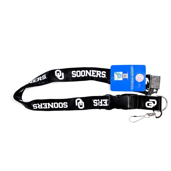 Oklahoma Sooners Lanyards - Black With White Text Style - 6 For $15.00 - Oklahoma