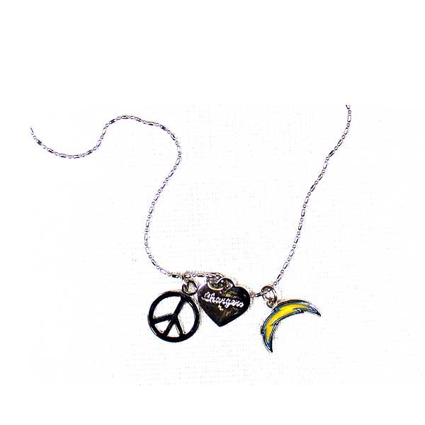 Los Angeles Chargers - 3Charm 18" Metal Necklace - Peace Style - 12 For $30.00 - Wholesale Los Angeles Chargers Products - Chargers Merchandise 2
