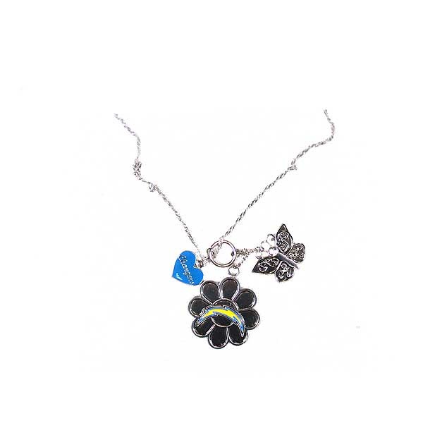 Los Angeles Chargers Necklaces - 18" Metal 3Charm Butterfly Series Necklaces - 6 For $21.00 - Wholesale Los Angeles Chargers Products - Chargers Merchandise