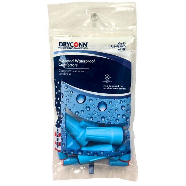Dryconn Waterproof Connectors - #62588 - 15Pack Assorted Sizes - Outdoor Connectors - 12 Packs For $36.00
