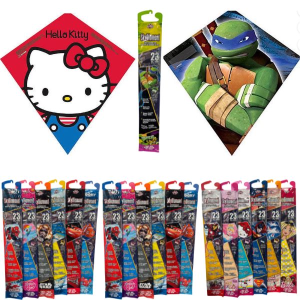 Sky Diamond Kites - Total Assortment Of Characters - 23" Kite With Handle, Line & Quickclip - 12 For $30.00