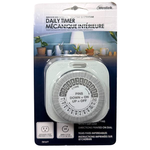 Westek Timer - #TM1677 - Daily Mechanical Indoor Timer - 24Hr Cycles, Side Outlet Enabled - 10 For $35.00