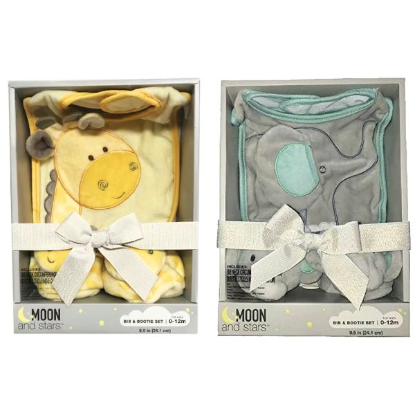 Moon & Stars Collection - Bib and Bootie Set - Colors Vary - 100% Polyester - 6 Sets For $36.00