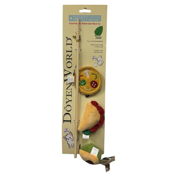 Doyen World Cat Wands - #DW1008.Food.Pizza - Includes Wand & 3 Plush Toys Infused With Catnip - 12 For $30.00