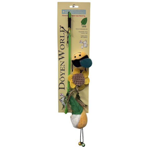 Doyen World Cat Wands - #DW1008.GARDEN.BEE - Includes Wand & 3 Plush Toys Infused With Catnip - 12 For $30.00