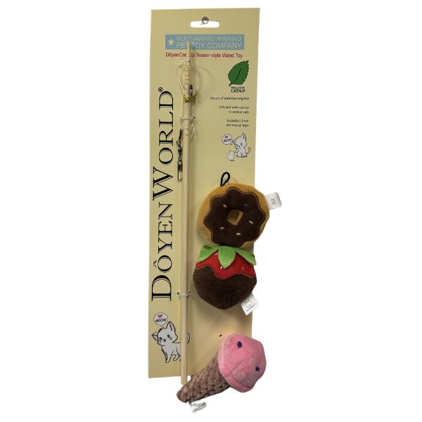 Doyen World Cat Wands - #DW1008.SWEET.Dessert - Includes Wand & 3 Plush Toys Infused With Catnip - 12 For $30.00
