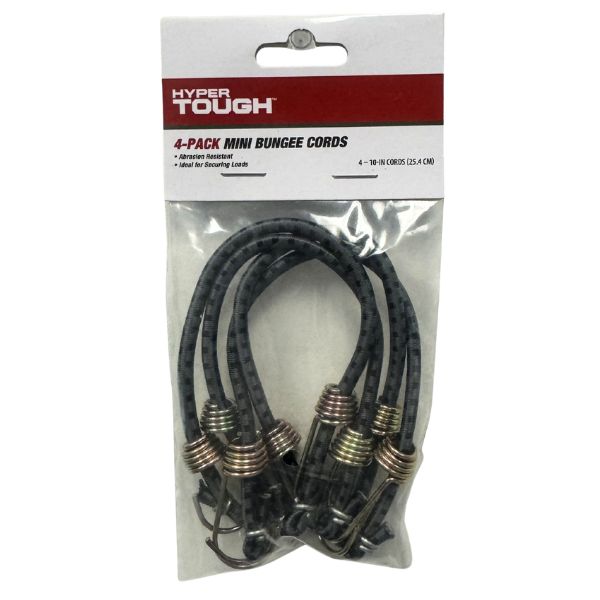 Hyper Tough Tools - #701076 - 4Pack Mini Bungee Cords - 4" to 10" - Abrasion Resistant - 24 Packs For $24.00