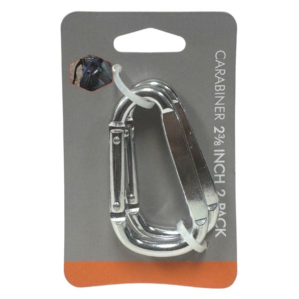 The Hiker - #61023 - 2Pack 2.3/8" Spring Loaded D-Clip Carabiners - 24 Packs For $24.00
